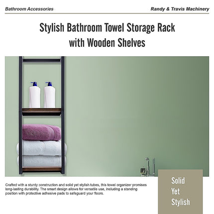 Stylish Bathroom Towel Storage Rack with Wooden Shelves.
