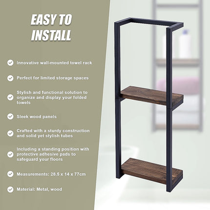 Stylish Bathroom Towel Storage Rack with Wooden Shelves.