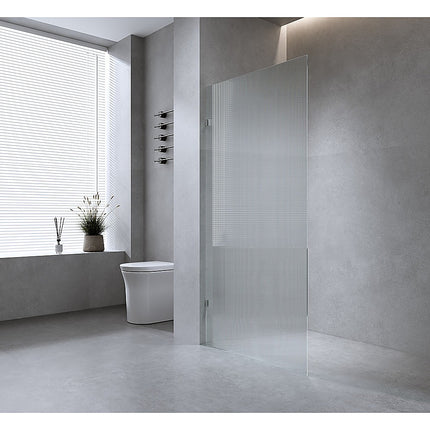 100cm Reeded Glass Shower Screen with Gunmetal F-Brackets and Round Pole.