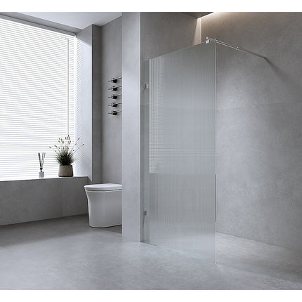 100cm Reeded Glass Shower Screen with Gunmetal F-Brackets and Round Pole.