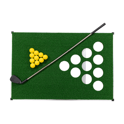Golf Cornhole Game With Chipping Mats, Golf Balls, Putters.