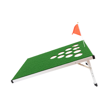 Golf Cornhole Game With Chipping Mats, Golf Balls, Putters.