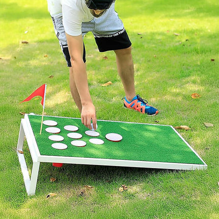 Golf Cornhole Game With Chipping Mats, Golf Balls, Putters.
