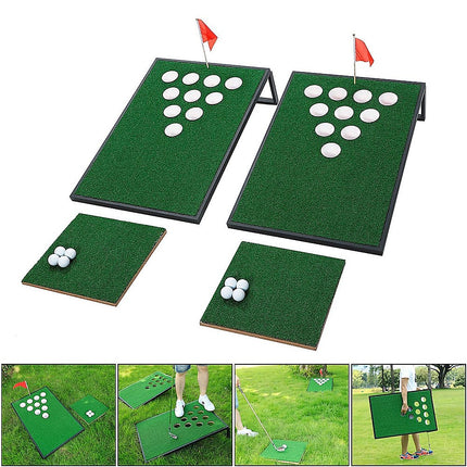 Golf Cornhole Game With Chipping Mats, Golf Balls, Putters.