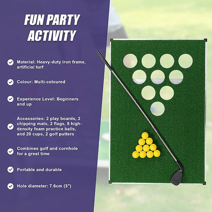 Golf Cornhole Game With Chipping Mats, Golf Balls, Putters.