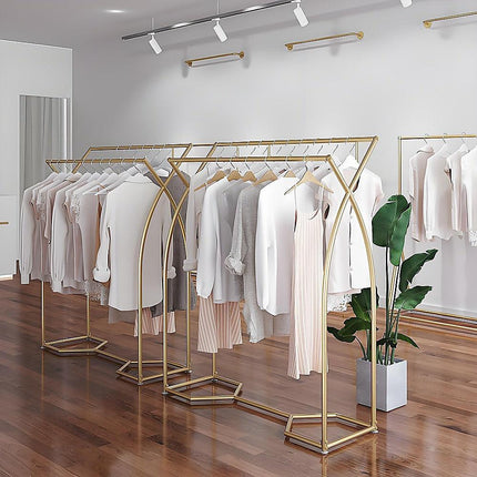 Commercial Clothing Garment Rack Retail Shop in Gold.