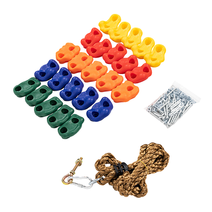 Jungle Gym Rock Climbing Holds Kids Wall Mounting Hardware Knotted Rope 25 Handles Playground.