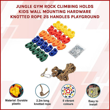 Jungle Gym Rock Climbing Holds Kids Wall Mounting Hardware Knotted Rope 25 Handles Playground.