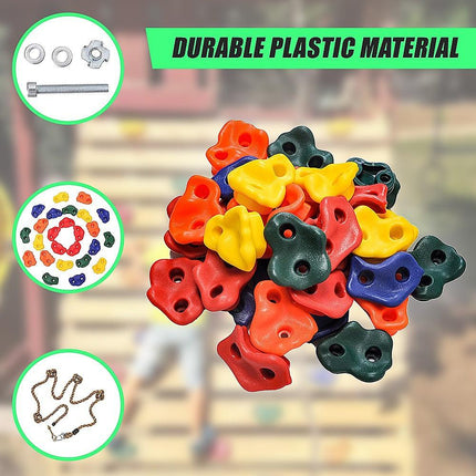 Jungle Gym Rock Climbing Holds Kids Wall Mounting Hardware Knotted Rope 25 Handles Playground.