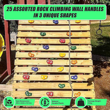 Jungle Gym Rock Climbing Holds Kids Wall Mounting Hardware Knotted Rope 25 Handles Playground.
