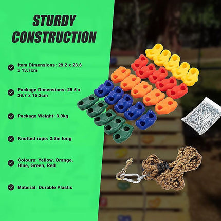 Jungle Gym Rock Climbing Holds Kids Wall Mounting Hardware Knotted Rope 25 Handles Playground.