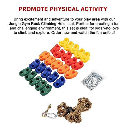 Jungle Gym Rock Climbing Holds Kids Wall Mounting Hardware Knotted Rope 25 Handles Playground.