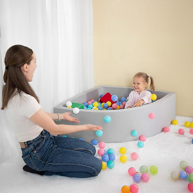 Corner Ball Pit Playpen Enclosure – Safe Grey Play Area for Babies and Toddlers, Indoor or Outdoor.