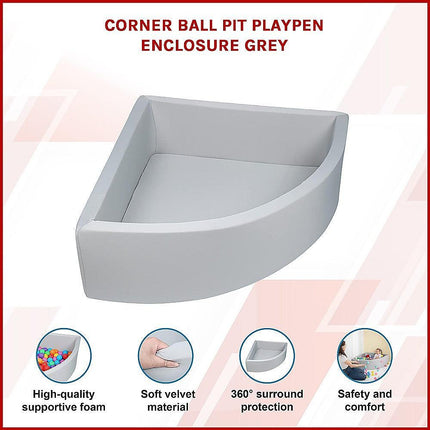 Corner Ball Pit Playpen Enclosure – Safe Grey Play Area for Babies and Toddlers, Indoor or Outdoor.