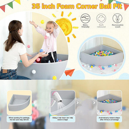 Corner Ball Pit Playpen Enclosure – Safe Grey Play Area for Babies and Toddlers, Indoor or Outdoor.