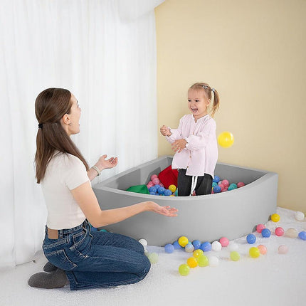 Corner Ball Pit Playpen Enclosure – Safe Grey Play Area for Babies and Toddlers, Indoor or Outdoor.