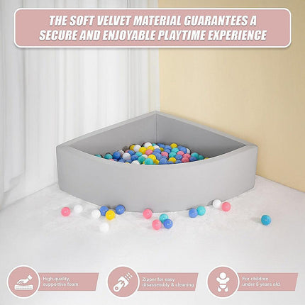 Corner Ball Pit Playpen Enclosure – Safe Grey Play Area for Babies and Toddlers, Indoor or Outdoor.