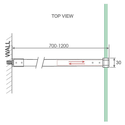 90x210cm Glass Shower Screen with Nickel F-Brackets and Round Pole.