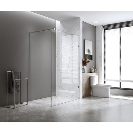 120x200cm Glass Shower Screen with Nickel F-Brackets and Floor F-Bracket.