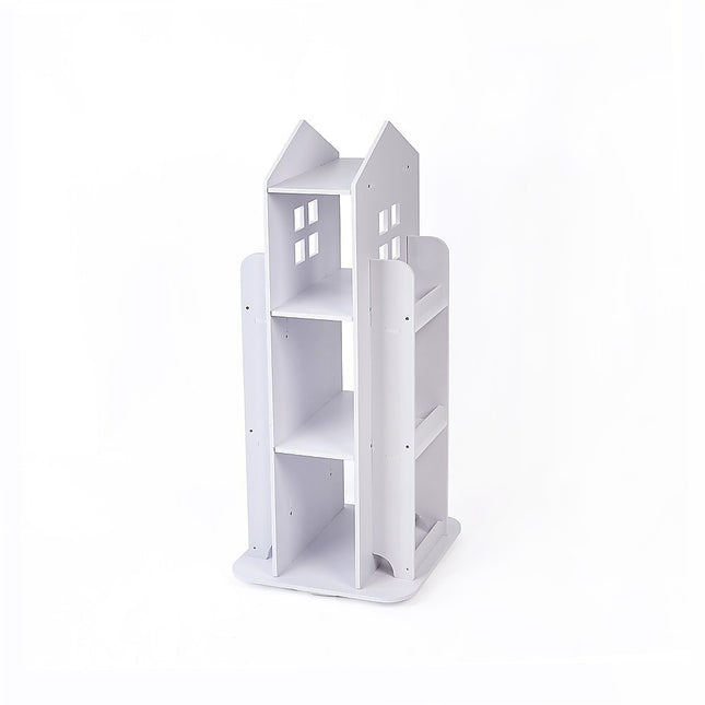Rotating Bookcase Bookshelf Kid's Book Organiser Rack Wooden Castle Display Shelf.