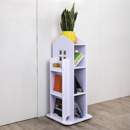Rotating Bookcase Bookshelf Kid's Book Organiser Rack Wooden Castle Display Shelf.