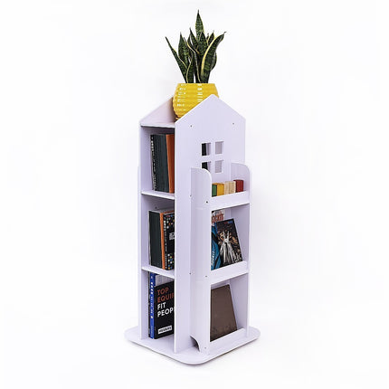 Rotating Bookcase Bookshelf Kid's Book Organiser Rack Wooden Castle Display Shelf.