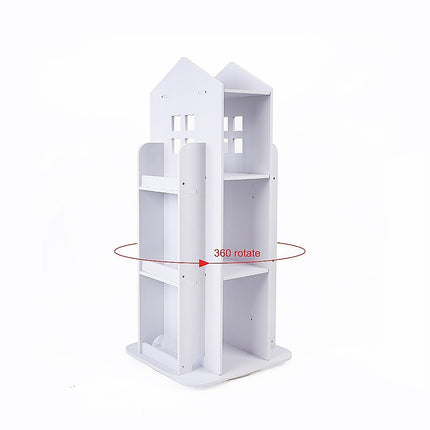 Rotating Bookcase Bookshelf Kid's Book Organiser Rack Wooden Castle Display Shelf.