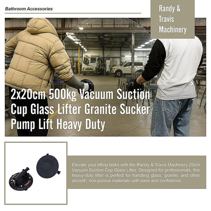 2x20cm 500kg Vacuum Suction Cup Glass Lifter Granite Sucker Pump Lift Heavy Duty.