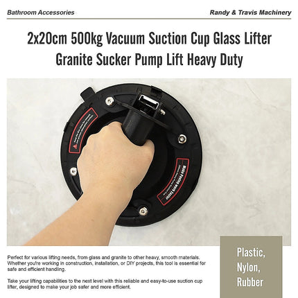 2x20cm 500kg Vacuum Suction Cup Glass Lifter Granite Sucker Pump Lift Heavy Duty.