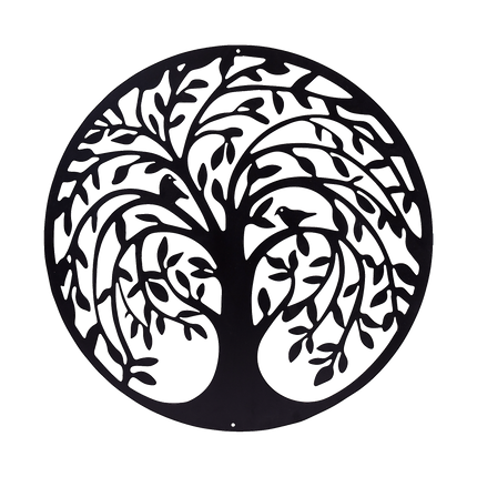 60cm Tree of Life & Birds Round Metal Wall Garden Art Sculpture.