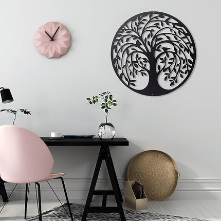 60cm Tree of Life & Birds Round Metal Wall Garden Art Sculpture.