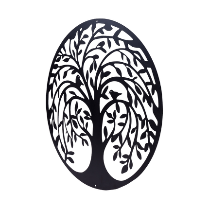 60cm Tree of Life & Birds Round Metal Wall Garden Art Sculpture.