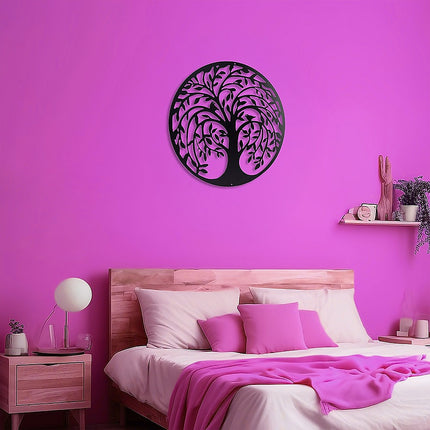 60cm Tree of Life & Birds Round Metal Wall Garden Art Sculpture.