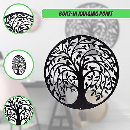 60cm Tree of Life & Birds Round Metal Wall Garden Art Sculpture.