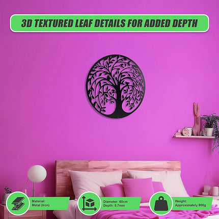 60cm Tree of Life & Birds Round Metal Wall Garden Art Sculpture.