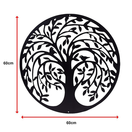 60cm Tree of Life & Birds Round Metal Wall Garden Art Sculpture.