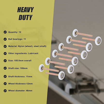 Garage Door Roller / Wheel / Heavy-duty 11 Ball Bearing 12 Pack.