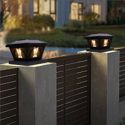 2 Pack Outdoor Flame Light Solar Post Deck Fence Cap.