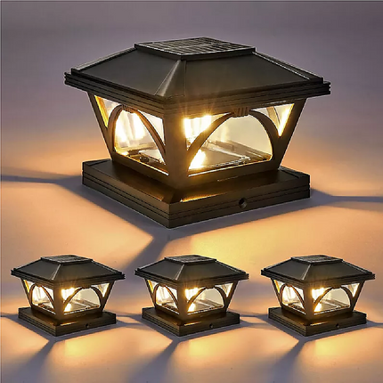 2 Pack Outdoor Flame Light Solar Post Deck Fence Cap.