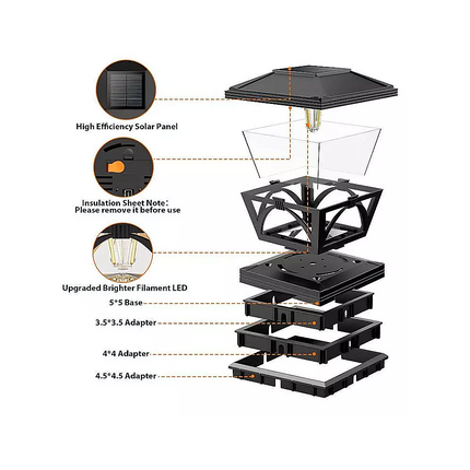 2 Pack Outdoor Flame Light Solar Post Deck Fence Cap.