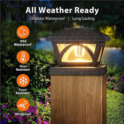 2 Pack Outdoor Flame Light Solar Post Deck Fence Cap.