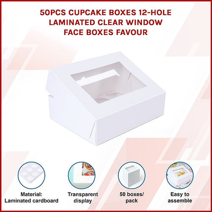 50pcs Cupcake Boxes 12-Hole Laminated Clear Window Face Boxes Favour.