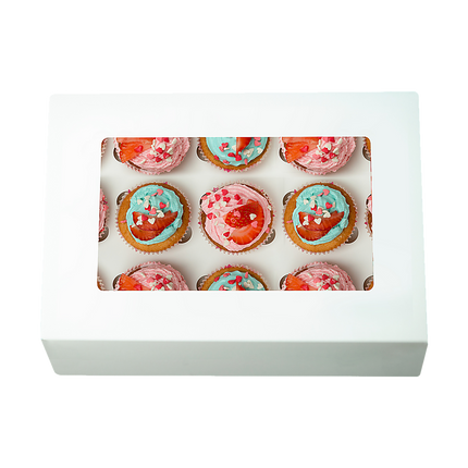 50pcs Cupcake Boxes 12-Hole Laminated Clear Window Face Boxes Favour.