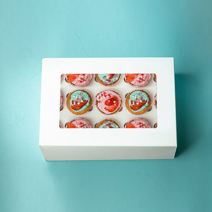 50pcs Cupcake Boxes 12-Hole Laminated Clear Window Face Boxes Favour.