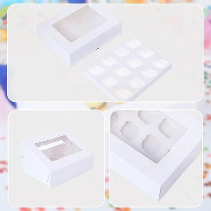 50pcs Cupcake Boxes 12-Hole Laminated Clear Window Face Boxes Favour.