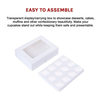 50pcs Cupcake Boxes 12-Hole Laminated Clear Window Face Boxes Favour.