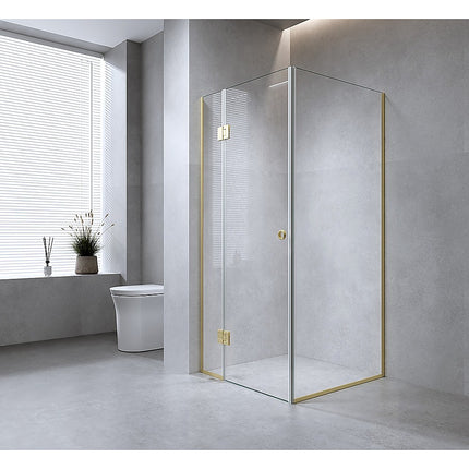 100x70cm Corner Frameless Shower Screen – Gunmetal Wall Channel and Floor Channel with SS Hinges for Modern Bathroom Style.