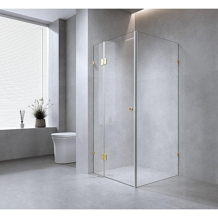 110x100cm Corner Frameless Shower Screen – Nickel U-Brackets and Floor U-Bracket with SS Hinges for Contemporary Bathrooms.