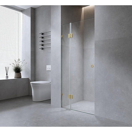 110cm Wall-to-Wall Frameless Shower Screen with Gunmetal Brackets, SS Hinges & U-Brackets.