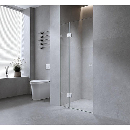 110cm Wall-to-Wall Frameless Shower Screen with Gunmetal Brackets, SS Hinges & U-Brackets.
